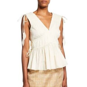 NEW Tory Burch Ivory Sleeveless Smocked Peplum Top, Size 10